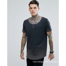 Longline Acid Wash Curved Hem Men′s Longline Tshirt